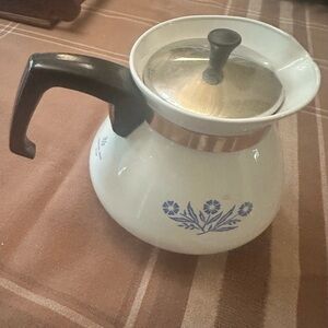 Corning ware white  Enamel Coffee Pot with Black Handle vintage.
